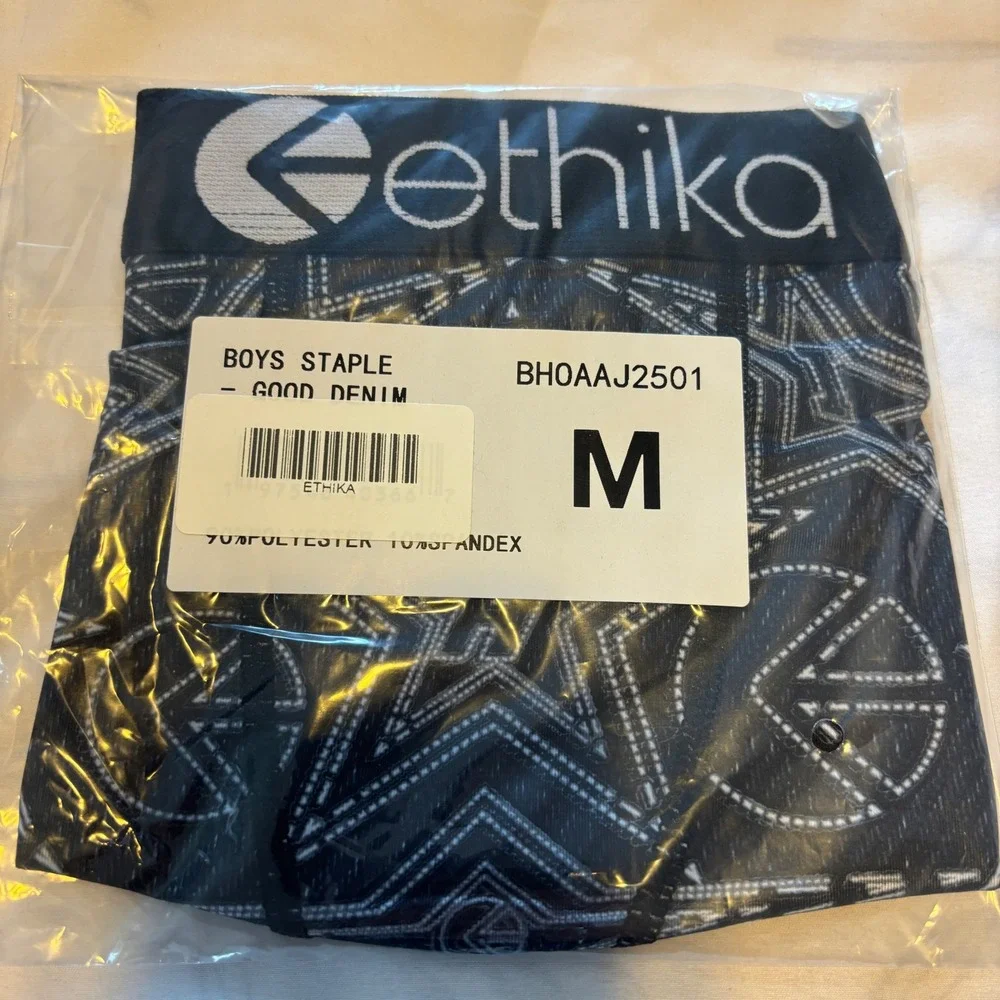 NWT Ethika Boys Staple Boxer Briefs Good Denim Black White Stars M BH0AAJ2501